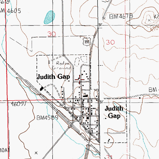 Topographic Map of Judith Gap Post Office, MT