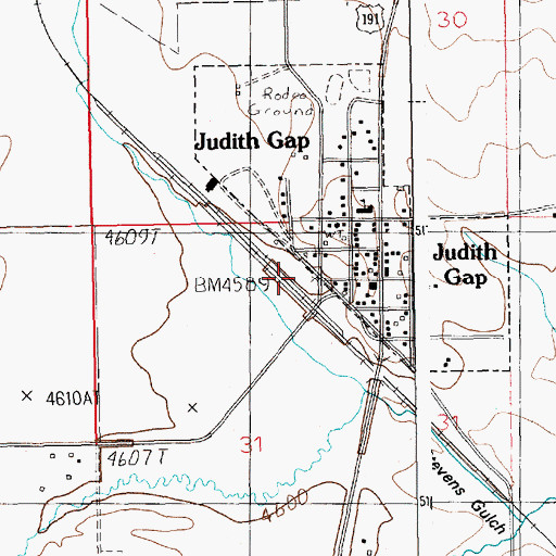 Topographic Map of Judith Gap, MT