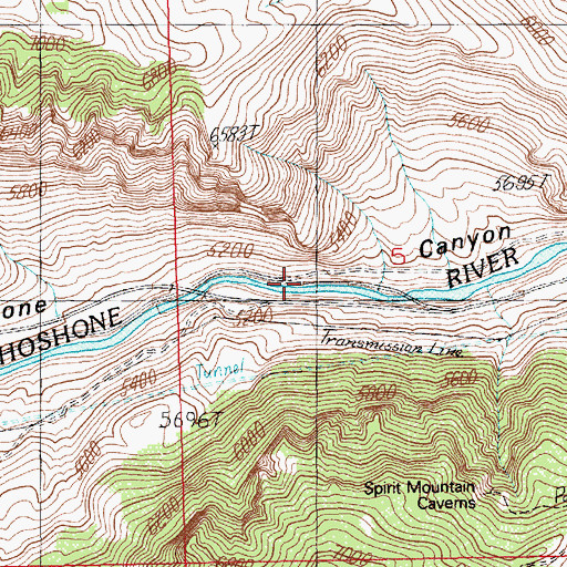Topographic Map of Shoshone Canyon Mine, WY