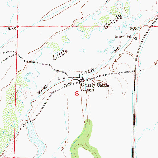 Topographic Map of Grizzly Cattle Ranch, CO