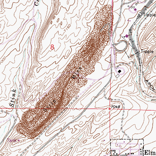 Topographic Map of Hanna Number One Strip Mine, WY