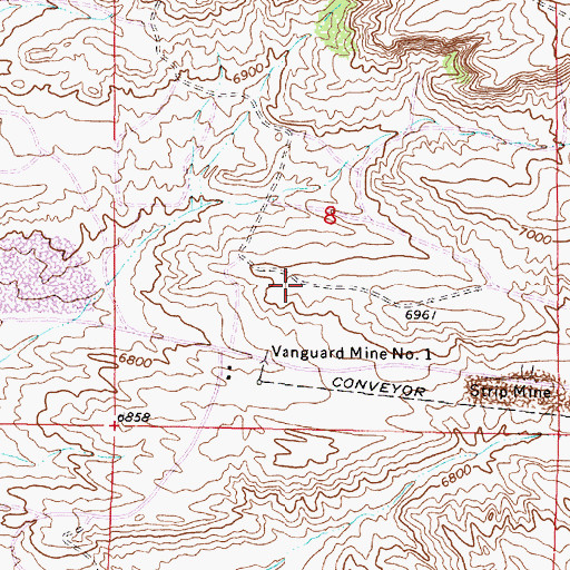 Topographic Map of Vanguard Number One Mine, WY