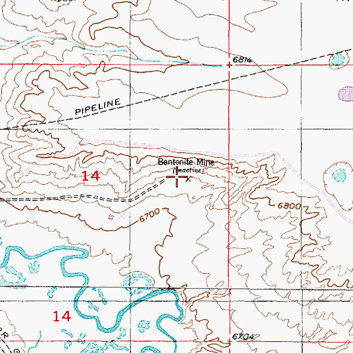 Topographic Map of Rock Creek Mine, WY