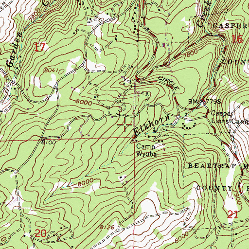 Topographic Map of Casper Mountain Mine, WY
