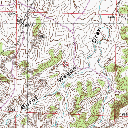 Topographic Map of Burnt Wagon Draw Mine, WY