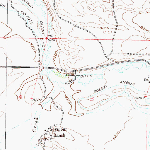 Topographic Map of Bock Ditch, CO