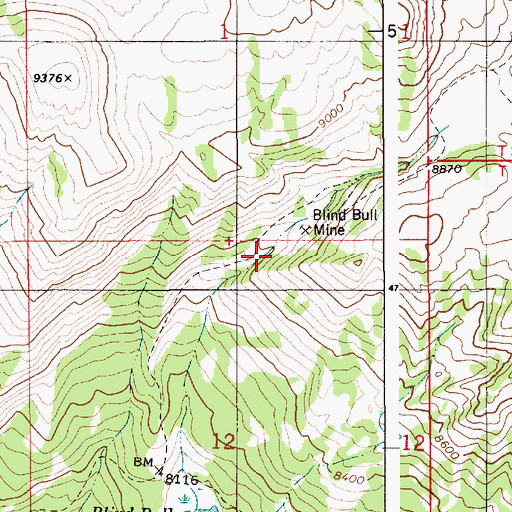 Topographic Map of Old Blind Bull Mine, WY