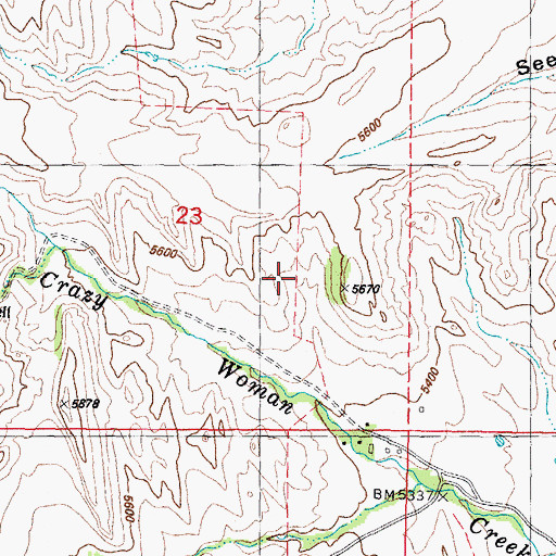 Topographic Map of South Fork Crazy Woman Mine, WY