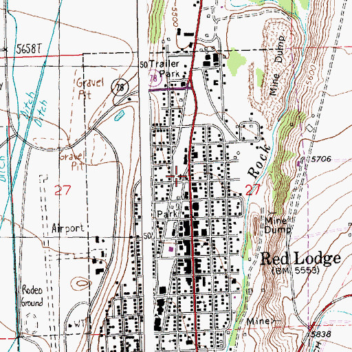 Topographic Map of Red Lodge Carnegie Library, MT