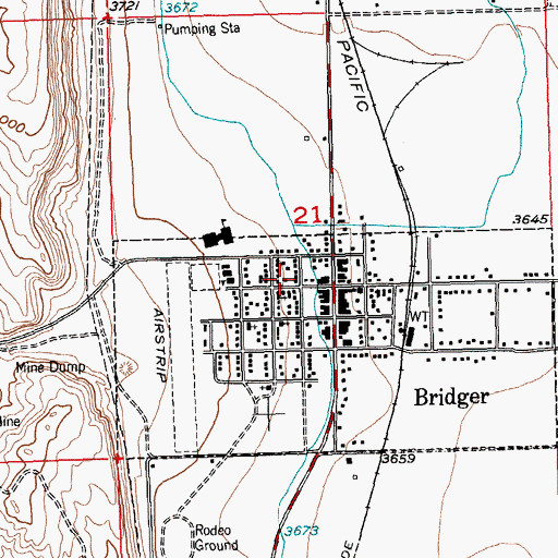 Topographic Map of Bridger Public Library, MT