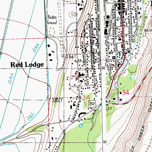 Topographic Map of Carbon County Memorial Nursing Home, MT