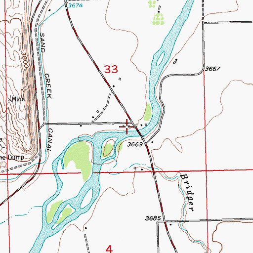 Topographic Map of Jim Bridger Mountain Man Historical Marker, MT