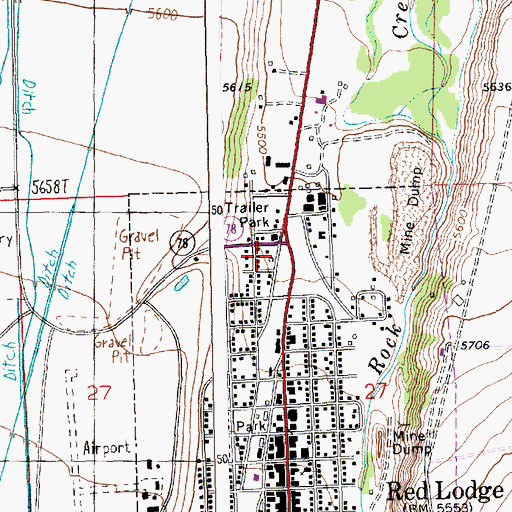 Topographic Map of Beartooth Grain and Feed Elevator, MT