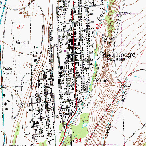 Topographic Map of Red Lodge Community Church, MT