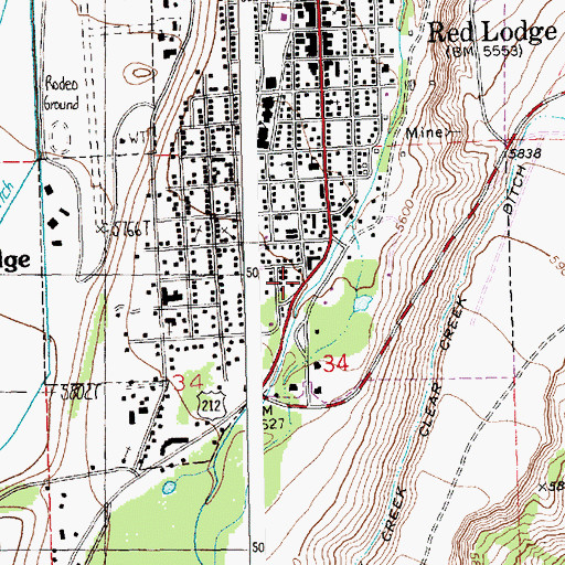 Topographic Map of Red Lodge Alliance Chapel, MT