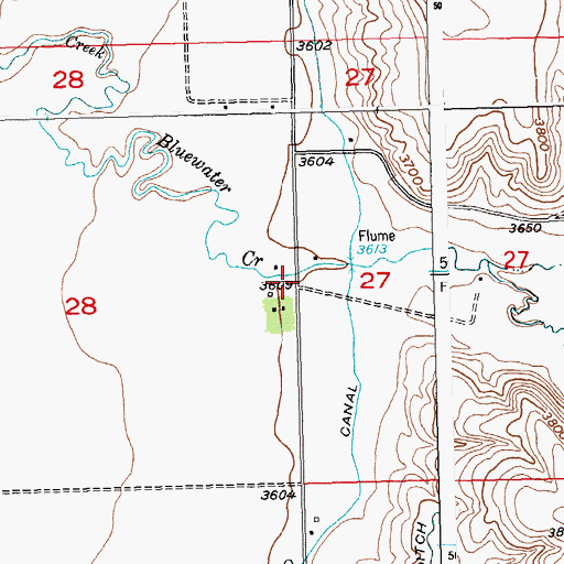 Topographic Map of Bluewater Creek Bridge, MT