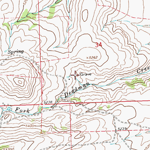 Topographic Map of Deadman Creek Grave, MT