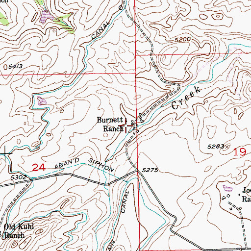 Topographic Map of Burnett Ranch Cemetery, MT