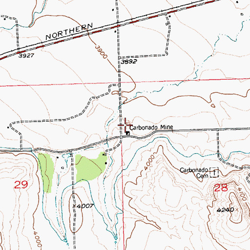 Topographic Map of Carbonado Post Office (historical), MT