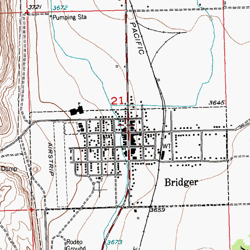 Topographic Map of Bridger Post Office, MT