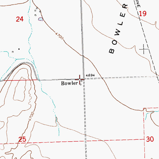 Topographic Map of Bowler Post Office (historical), MT