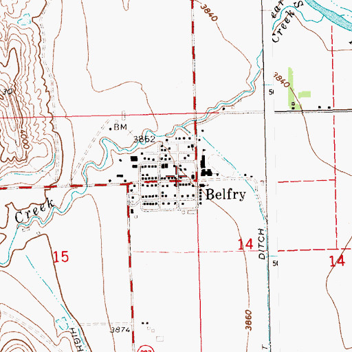 Topographic Map of Belfry Post Office, MT