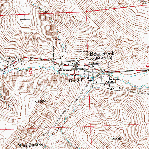 Topographic Map of Bearcreek (historical), MT