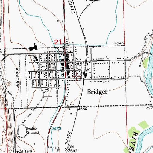 Topographic Map of Bridger Volunteer Fire Department - Clarks Fork Fire District 2, MT