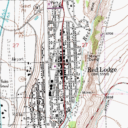 Topographic Map of Red Lodge Police Department, MT