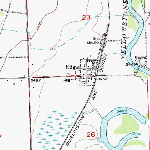 Topographic Map of Edgar Post Office, MT