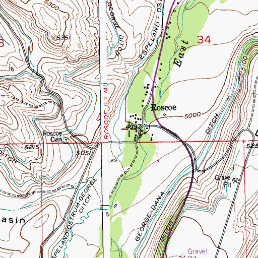Topographic Map of Roscoe Post Office, MT