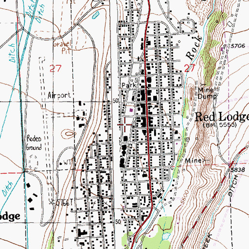 Topographic Map of Red Lodge Post Office, MT