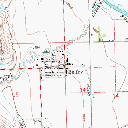 Topographic Map of Belfry School, MT