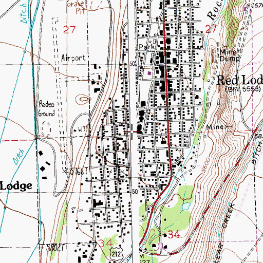 Topographic Map of Roosevelt Middle School, MT
