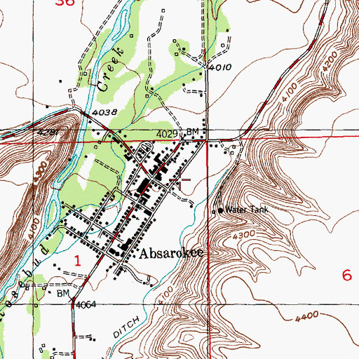Topographic Map of Absarokee Post Office, MT
