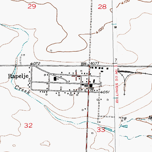 Topographic Map of Rapelje Evangelical Church, MT