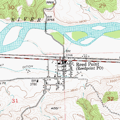 Topographic Map of Reed Point Methodist Church (historical), MT