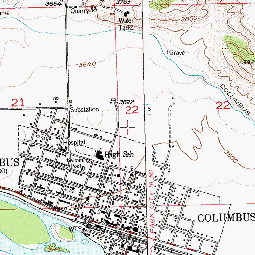 Topographic Map of Columbus Rest Area, MT