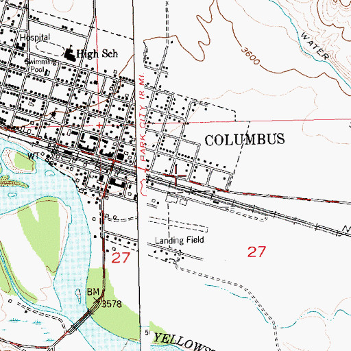 Topographic Map of Columbus Volunteer Fire Department, MT