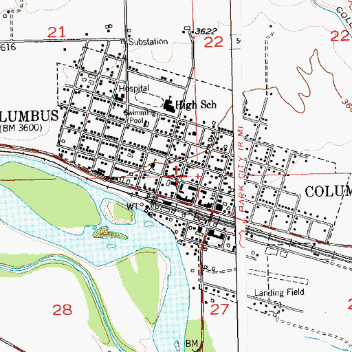 Topographic Map of Columbus Police Department, MT