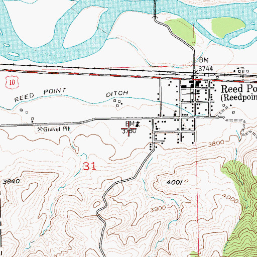 Topographic Map of Reed Point High School, MT