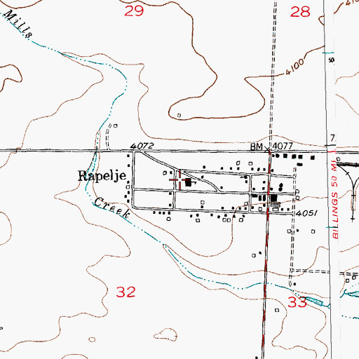 Topographic Map of Rapelje School, MT