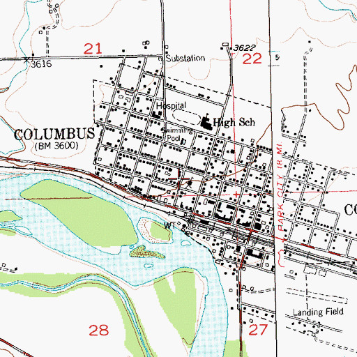 Topographic Map of Columbus Elementary School, MT