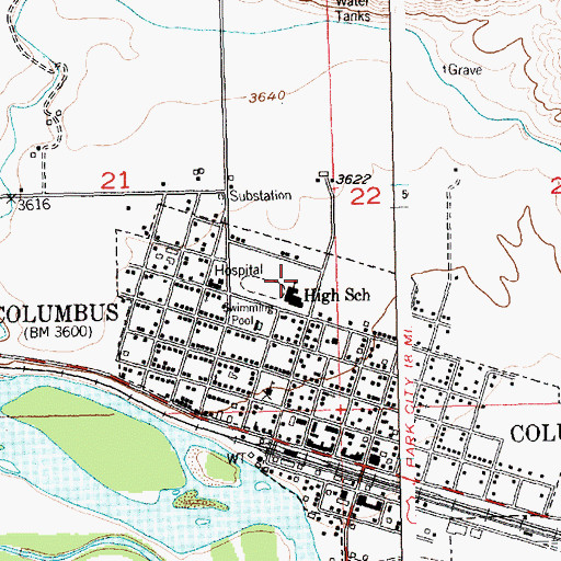 Topographic Map of Columbus High School, MT