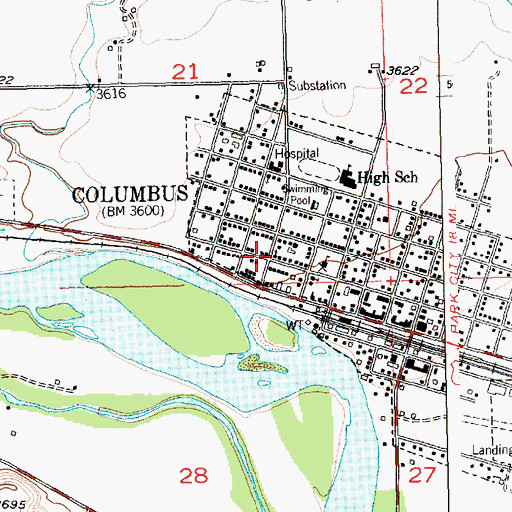 Topographic Map of Columbus Evangelical Church, MT