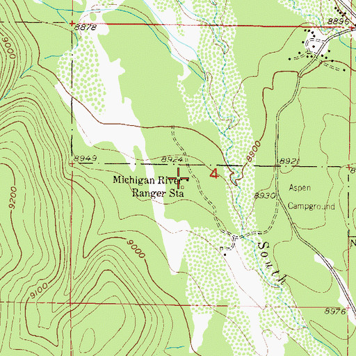 Topographic Map of Michigan River Ranger Station, CO