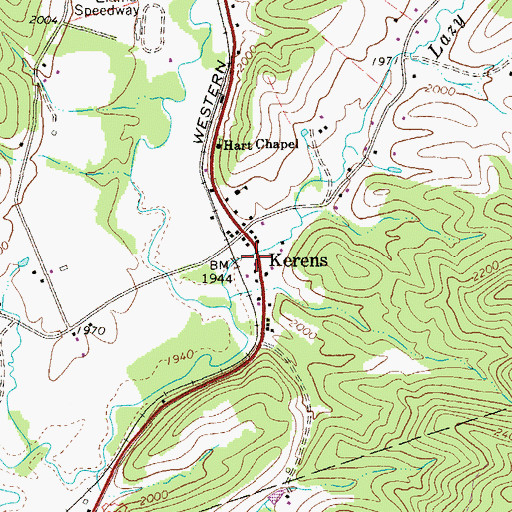 Topographic Map of Kerens Post Office, WV