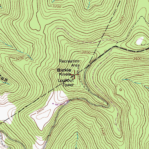Topographic Map of Bickle Knob Lookout Tower, WV