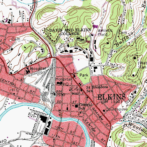 Topographic Map of Davis Memorial Baptist Church, WV