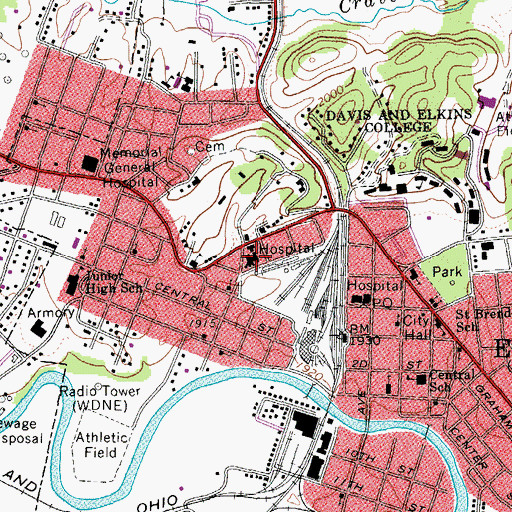 Topographic Map of Davis Medical Center, WV